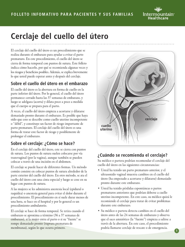 Cervical Cerclage Fact Sheet Spanish PDF Parto El embarazo
