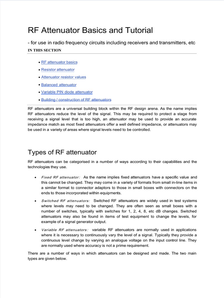 RF Attenuator Basics and Tutorial PDF Resistor Electrical Network