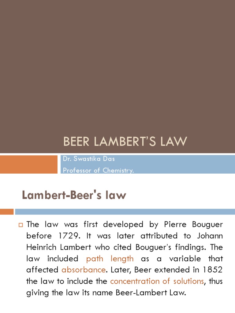 Beer Lambert Law PDF Absorbance Physical Chemistry