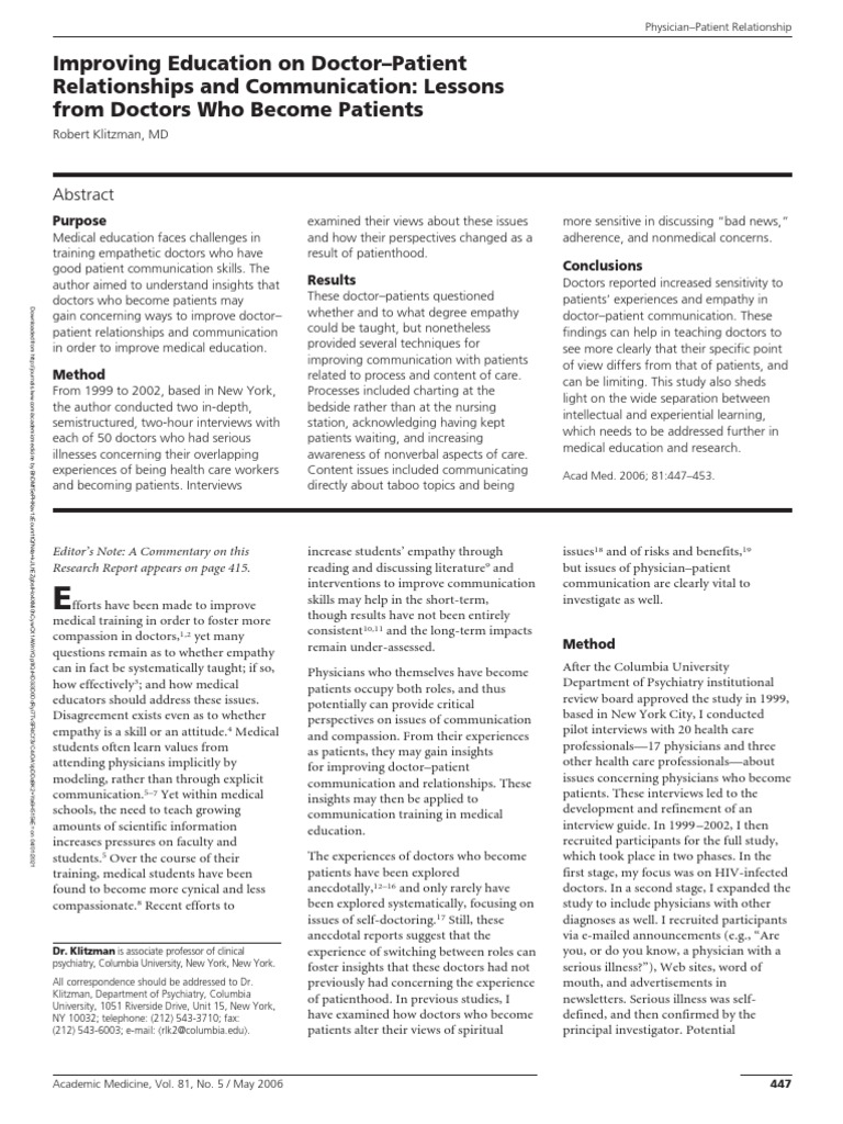 Enhancing Doctor-Patient Communication | PDF | Physician | Patient