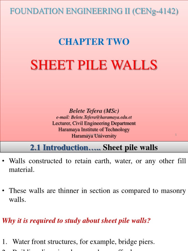 Chapter - 2 - Sheet Pile | PDF | Deep Foundation | Wall