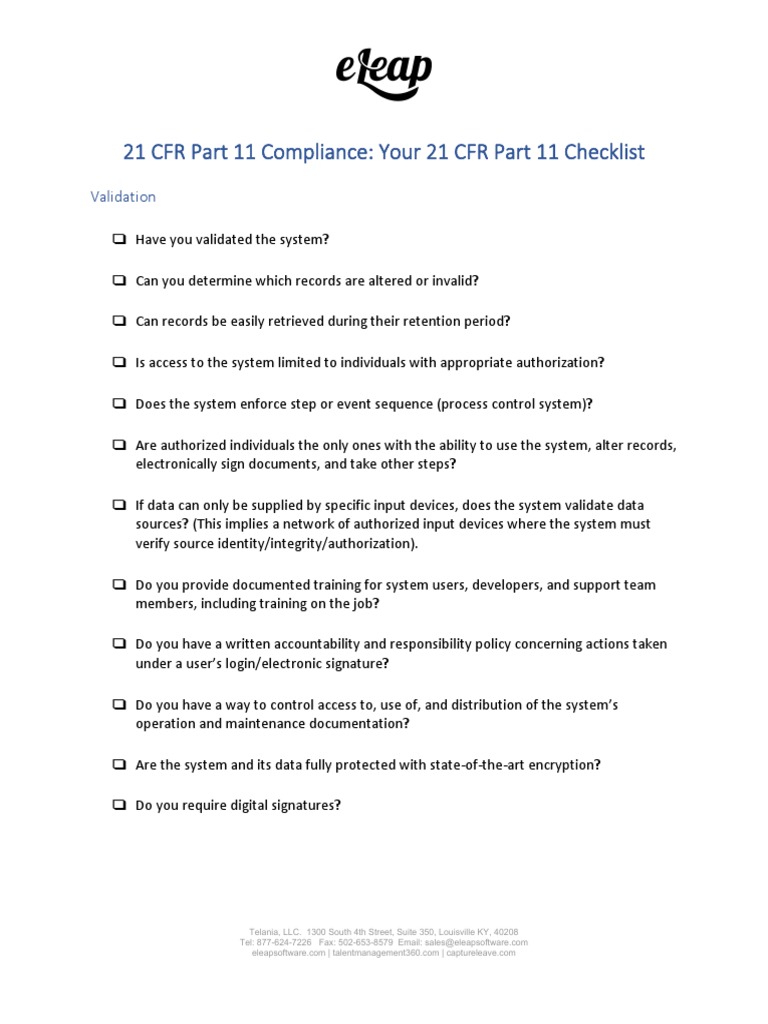 21 CFR Part 11 Compliance Checklist | PDF | Password | Information ...