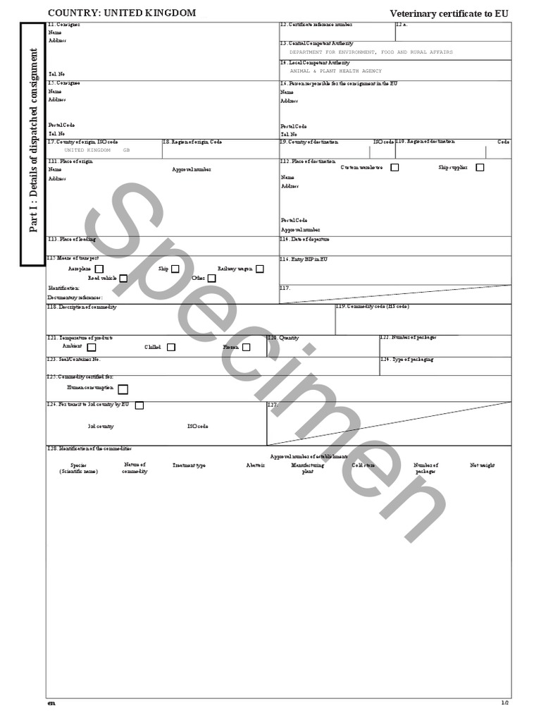 Specimen: Animal & Plant Health Agency | PDF