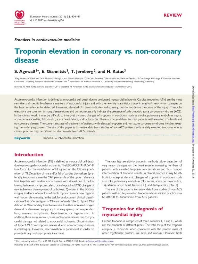 Troponin Elevation in Coronary Vs Non Coronary Disease | PDF ...