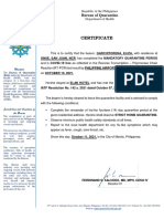 Certificate: Bureau of Quarantine