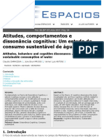 Atitudes, Comportamentos e Dissonância Cognitiva: Um Estudo Do Consumo Sustentável de Água