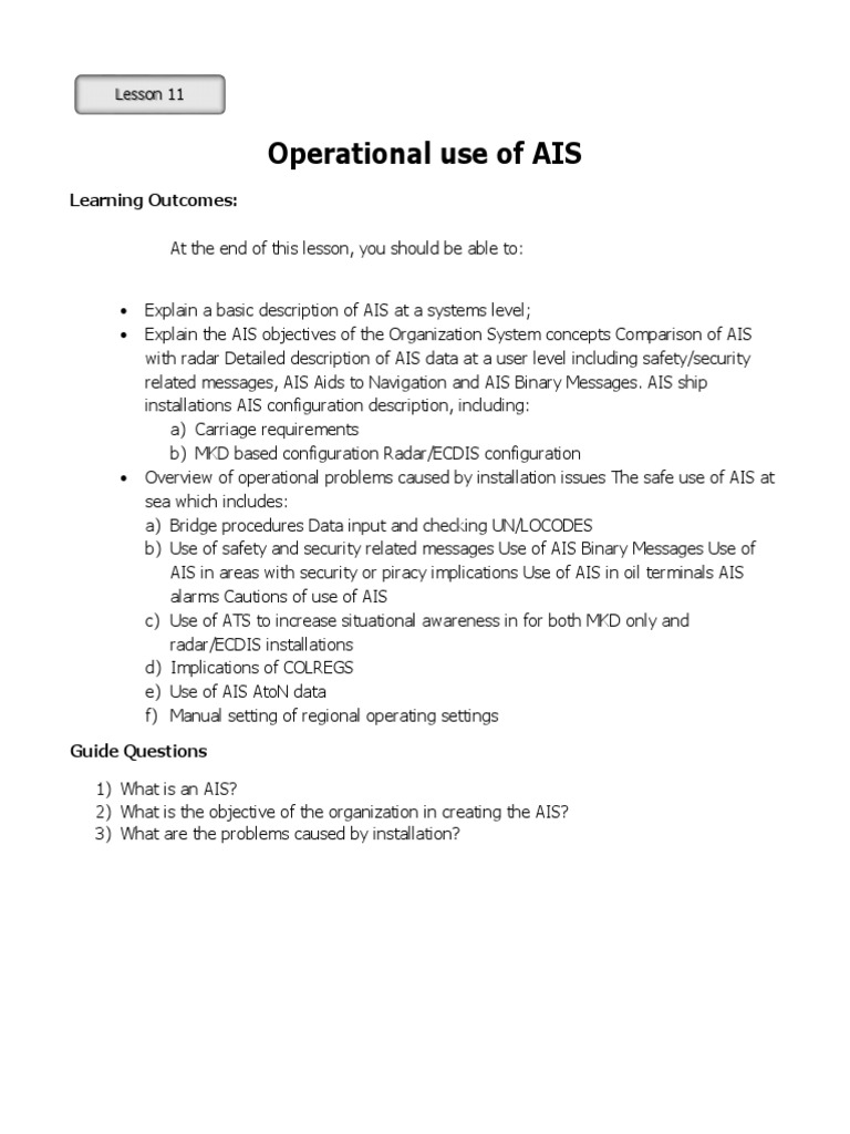 Operational Use of AIS | PDF | Radar | Ships