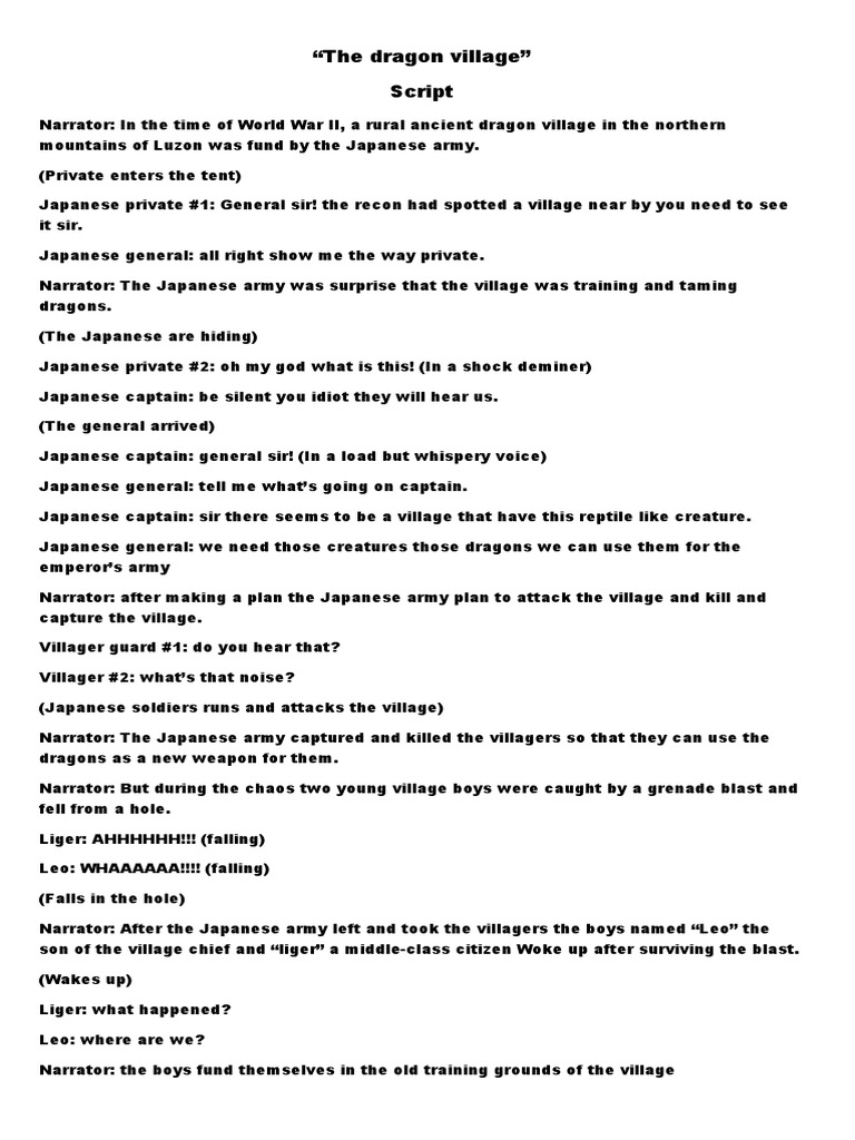 Dragon Village: WWII Training Script | PDF | Dragon