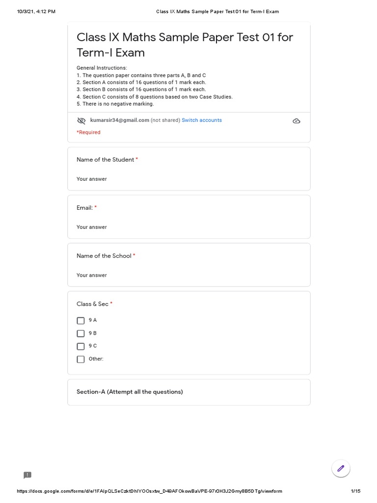 Class IX Maths Term-I Sample Paper | PDF | Triangle | Cartesian ...