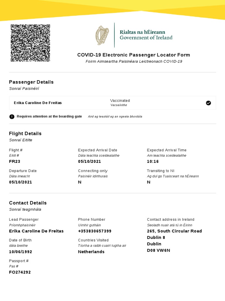 Dublin COVID-19 Passenger Locator Form | PDF