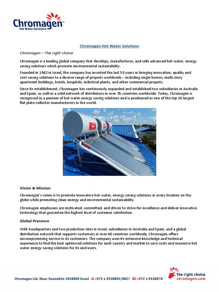 Chromagen The Right Choice Chromagen Hot Water Solutions PDF Water Heating Solar Energy