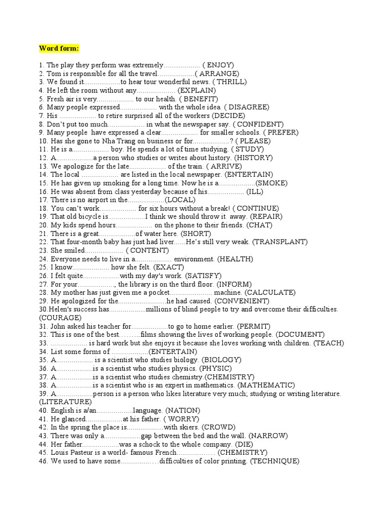 Word Form 2 | PDF | Home & Garden