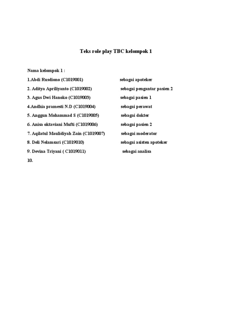 Teks Role Play TBC Kelompok 1 | PDF