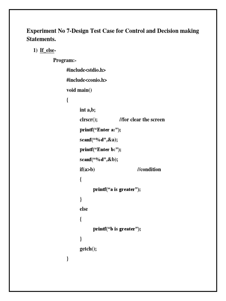 Experiment No 7-Design Test Case For Control and Decision Making ...