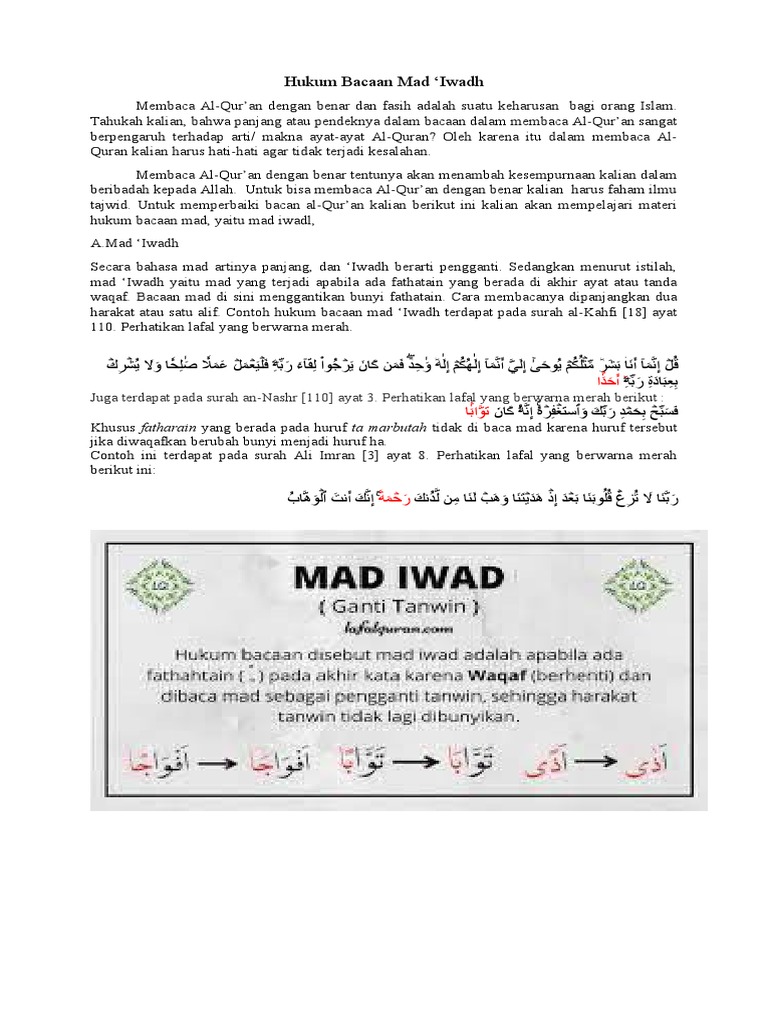 Mad iwad disebut sebagai pengganti karena bacaan mad menggantikan bunyi