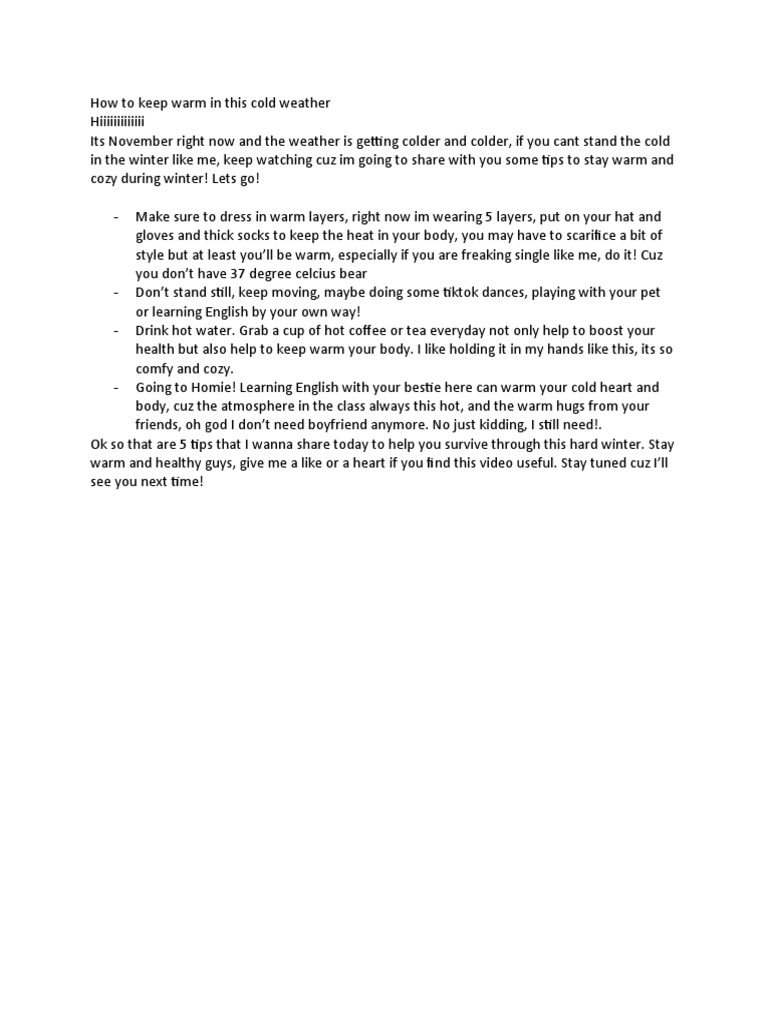 How To Keep Warm In This Cold Weather PDF