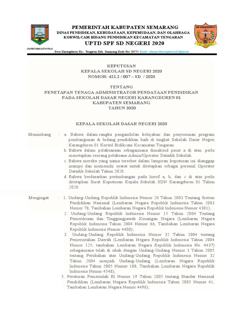 Contoh Sk Administrasi Operator Sekolah Pdf
