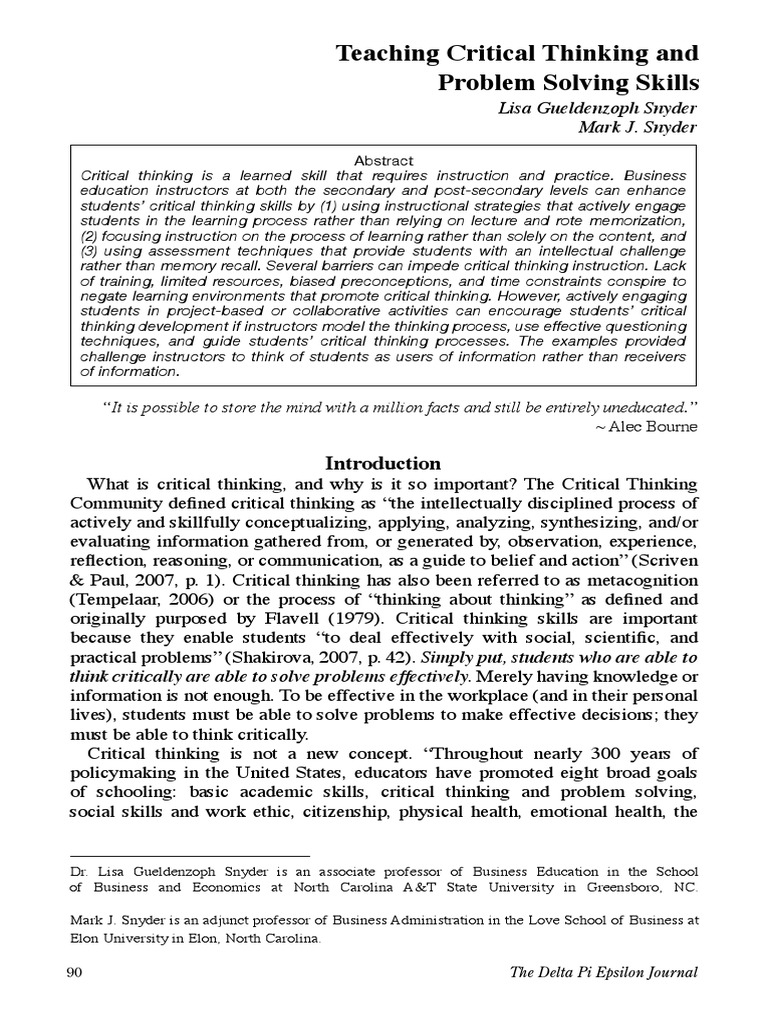 Enhancing Critical Thinking in Education | PDF | Critical Thinking ...