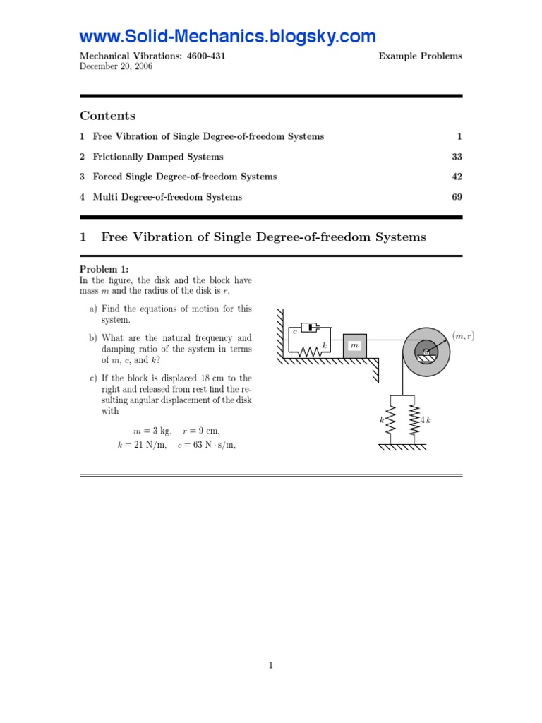 Mechanical Vibration 96 Solved Examples PDF Damping Equations