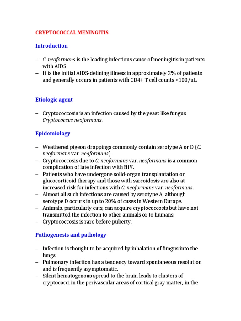 Cryptococcal Meningitis PDF Cerebrospinal Fluid Clinical Medicine