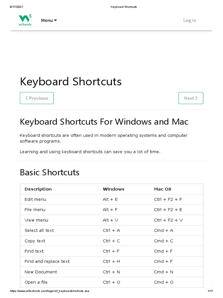 Keyboard Shortcuts For Windows and Mac PDF Screenshot Keyboard