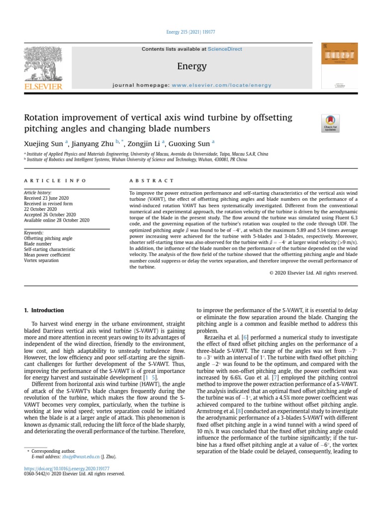 Rotation Improvement of Vertical Axis Wind Turbine by Offsetting ...