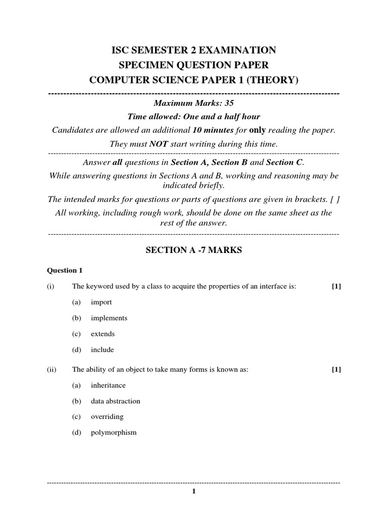 ISC Computer Science Specimen Paper 2024 | PDF | Queue (Abstract Data ...