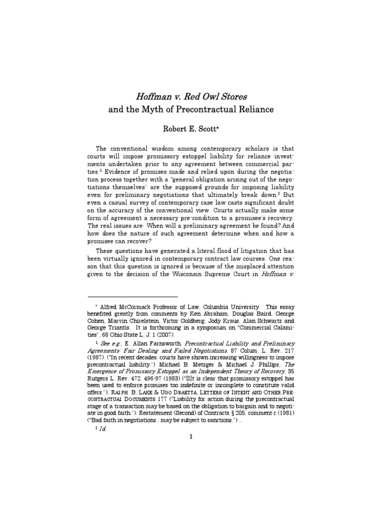 hoffman-v-red-owl-stores-and-the-myth-of-precontractual-reliance