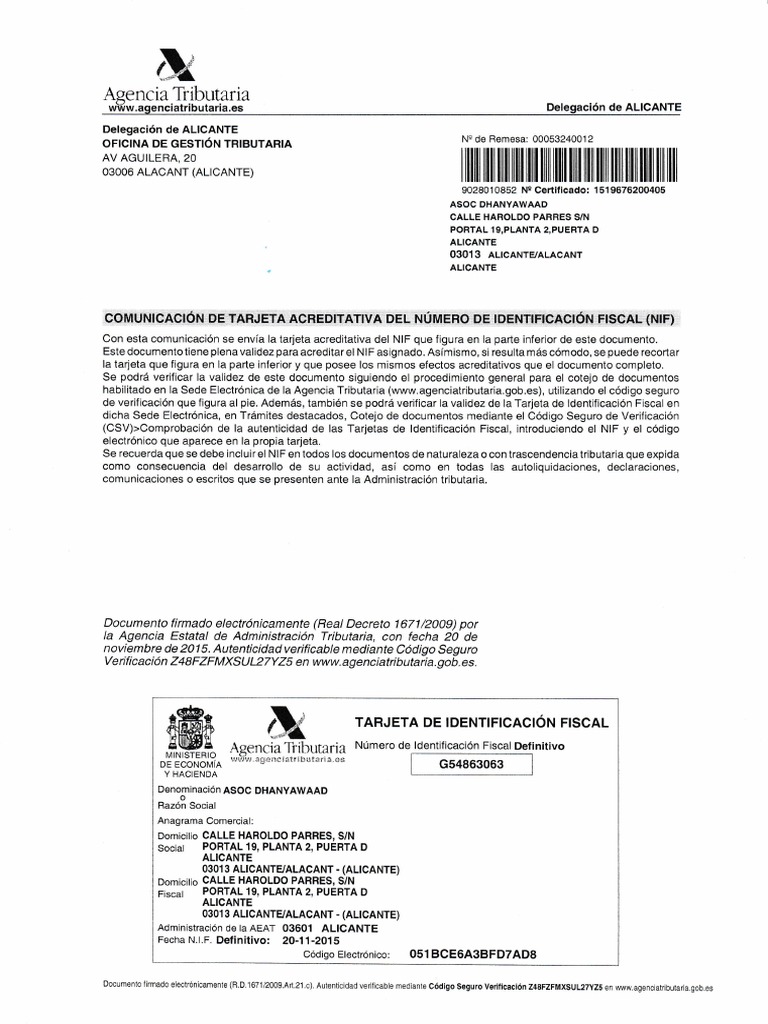 Tarjeta de Identificación Fiscal NIF | PDF | Impuestos | Gobierno