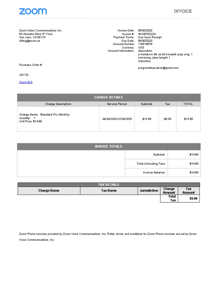 Invoice Zoom PDF Invoice Receipt
