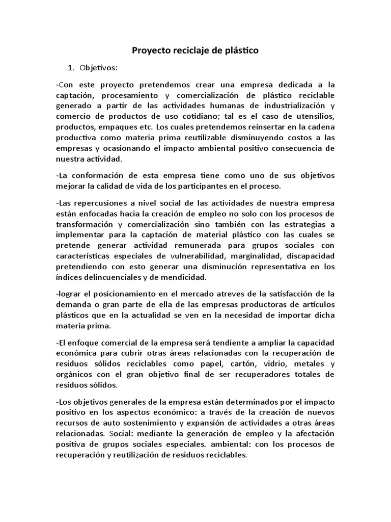 Proyecto de Reciclaje de Plástico | PDF | El plastico | Residuos