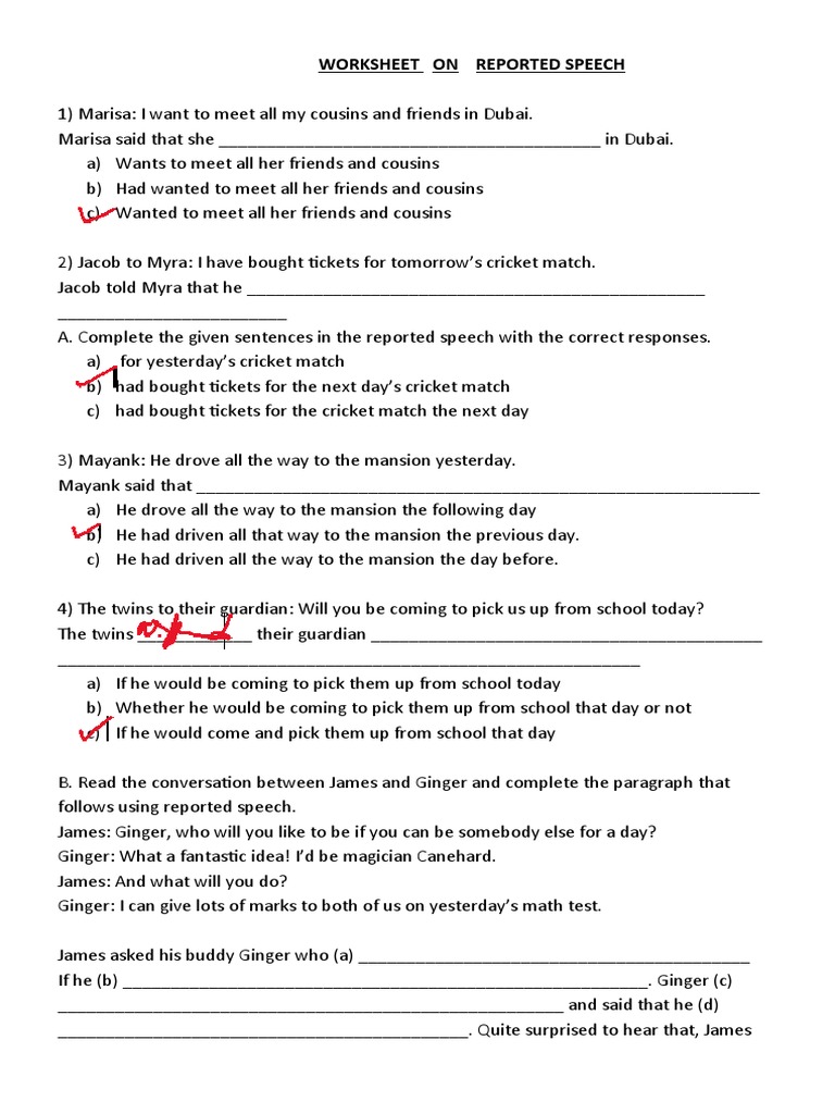 Reported Speechworksheet PDF