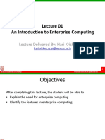 An Introduction To Enterprise Computing: Lecture Delivered By: Hari Krishna S M
