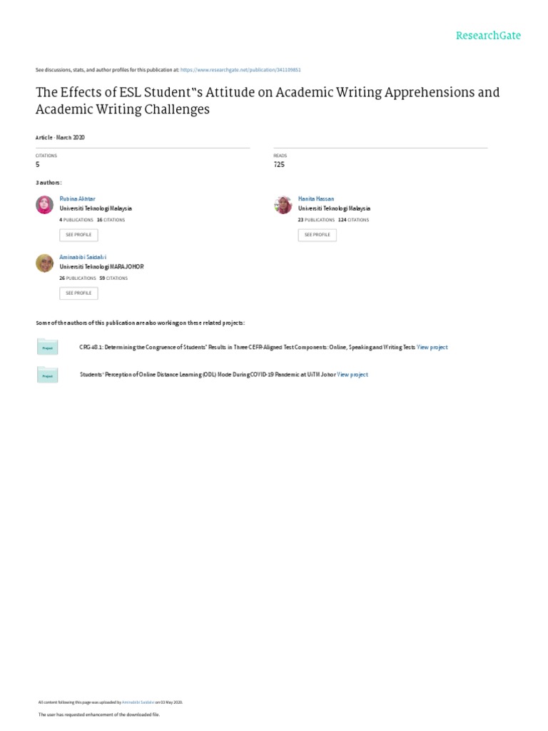 ESL Students' Attitudes and Writing Challenges | PDF | Attitude ...