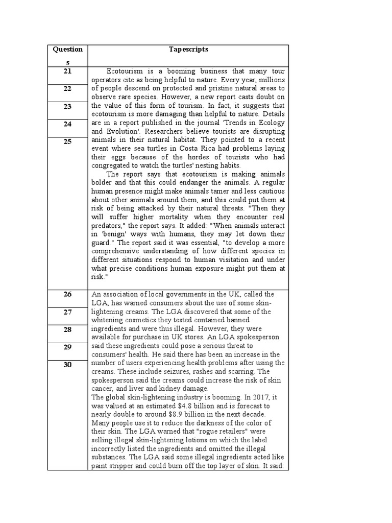 Tapescript For Part 2 3 Pdf Behavioural Sciences