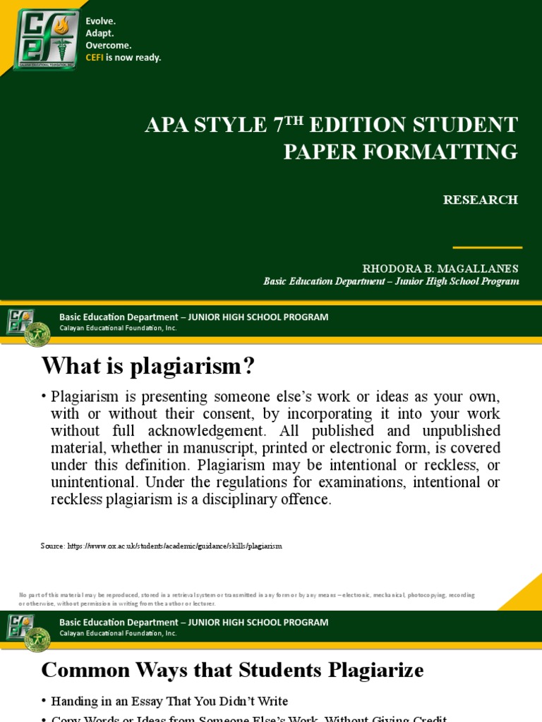 APA 7th Edition Student Paper Guide | PDF | Plagiarism | Apa Style