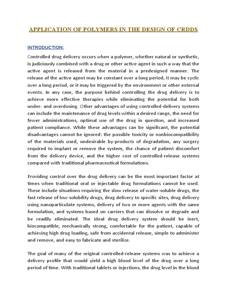 Polymers in Controlled Drug Delivery Systems | PDF | Chemistry | Materials