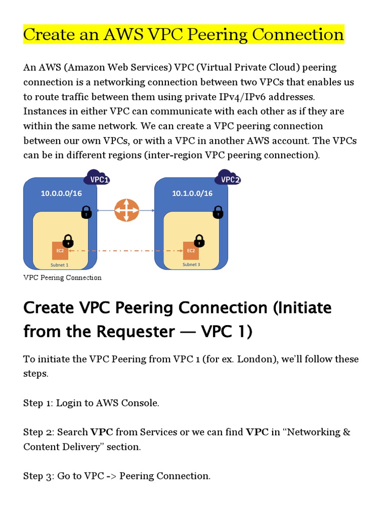 AWS VPC Peering Connection Guide | PDF | Amazon Web Services | Internet ...