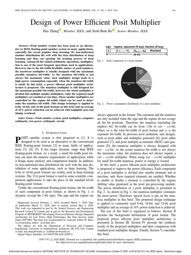 Power Efficient Posit Multiplier Design | PDF | Multiplication | Arithmetic