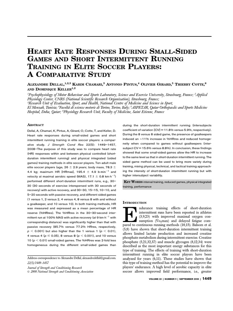 Heart Rate in Soccer Training Methods | PDF | Heart Rate | Strength ...