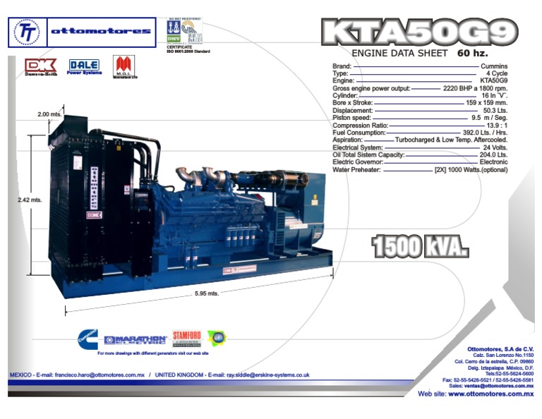 KTA50G9: Engine Data Sheet 60 HZ | PDF | Horsepower | Engines