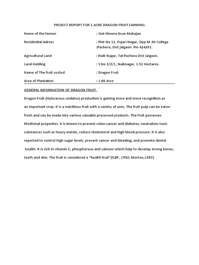 Project Report Dragon Fruit | PDF