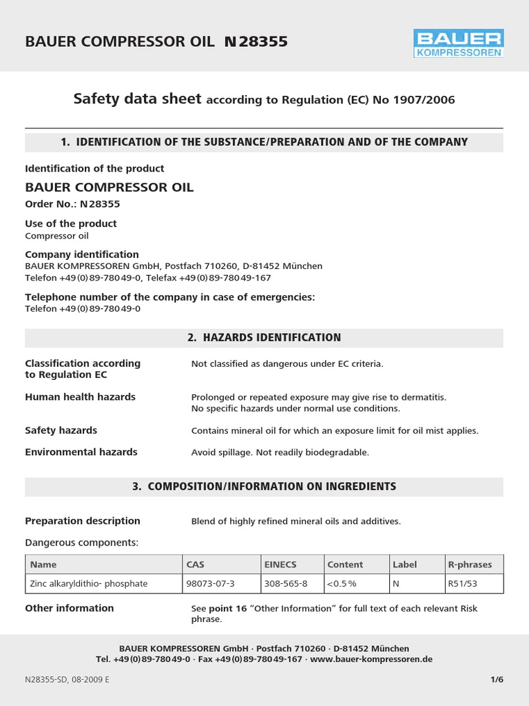 Bauer Compressor Oil PDF Hazards Magnesium