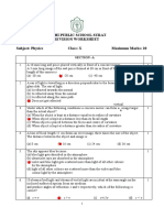 Delhi Public School Surat Revision Worksheet Subject: Physics Class: X Maximum Marks: 20