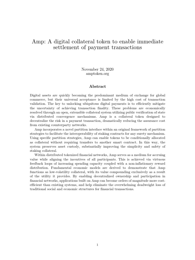 Amp: A Digital Collateral Token To Enable Immediate Settlement of Payment  Transactions | PDF | Payment Card Industry Data Security Standard |  Economies