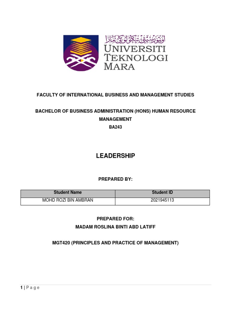 Assignment Mgt420 Leadership Pdf Islamic Banking And Finance Sharia