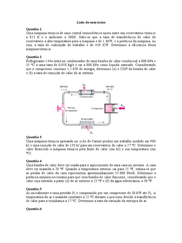 Lista de exercícios de máquinas térmicas | PDF