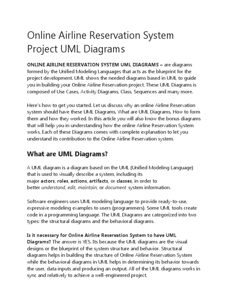 Online Airline Reservation System Project UML Diagrams | PDF | Unified ...