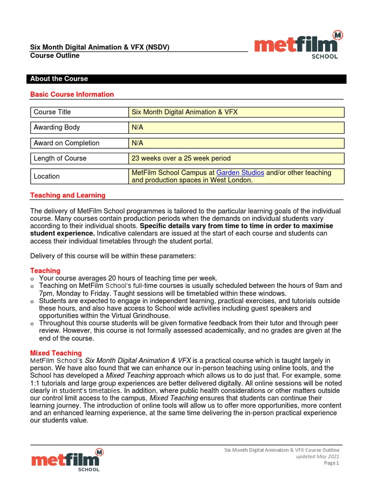 Six Month Digital Animation VFX COURSE OUTLINE 21-05-21 | PDF | 3 D ...