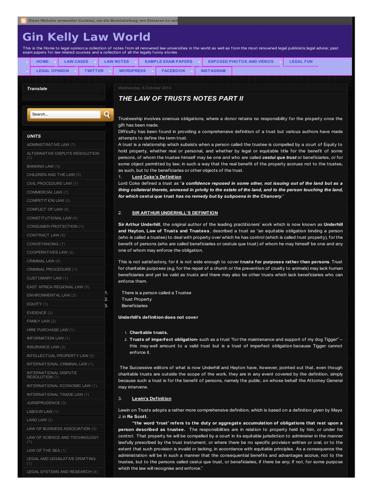 The Law of Trusts Notes | Download Free PDF | Trust Law | Will And ...